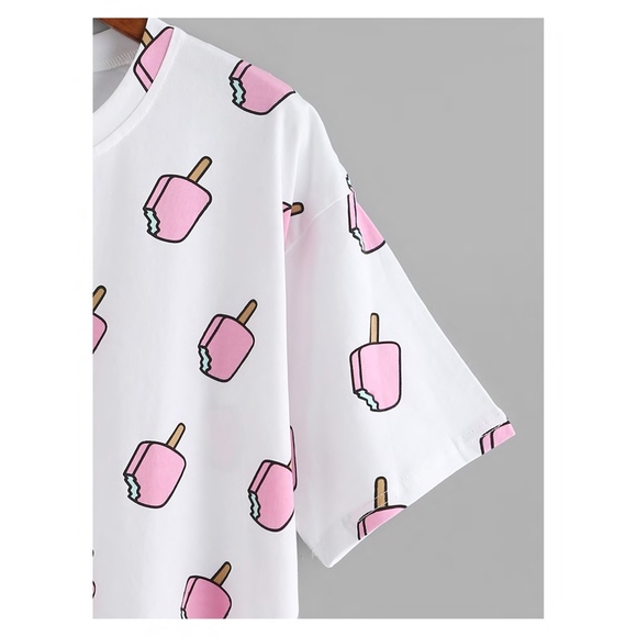 White Short Sleeve Popsicles Print T-Shirt - Picture 3 of 4